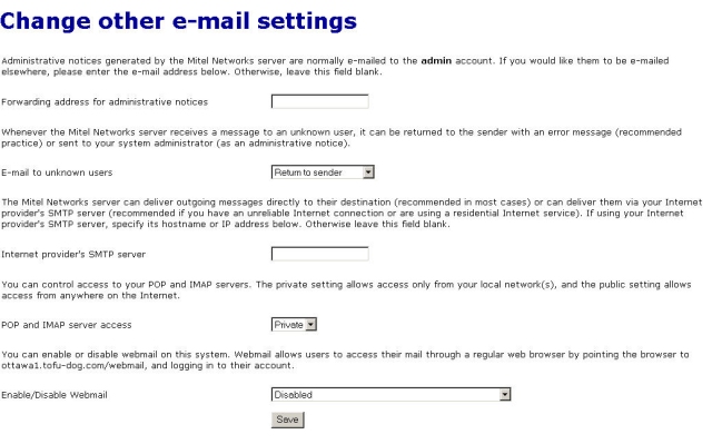 Other e-mail settings web panel