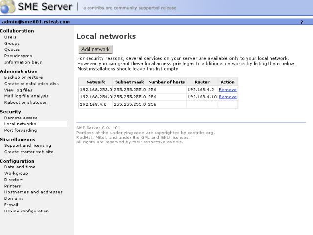 Local networks web panel