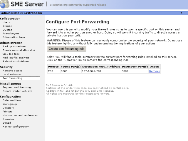 Port forwarding web panel