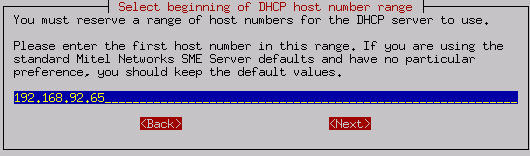 Selecting start of DHCP range