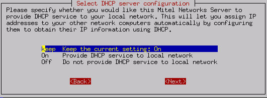 Selecting DHCP server configuration