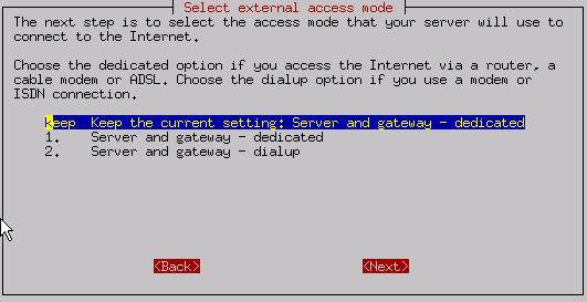 Selecting external access mode
