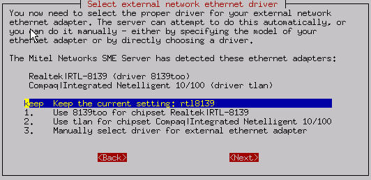 Selecting external ethernet driver