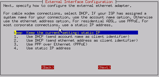Selecting external interface configuration