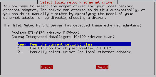 Selecting the local Ethernet driver