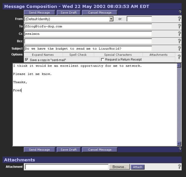 Composing a message in webmail