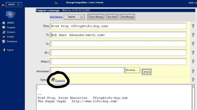 Using the Contacts in the webmail compose window