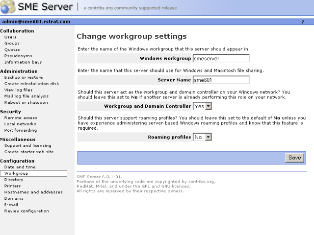 Workgroup web panel